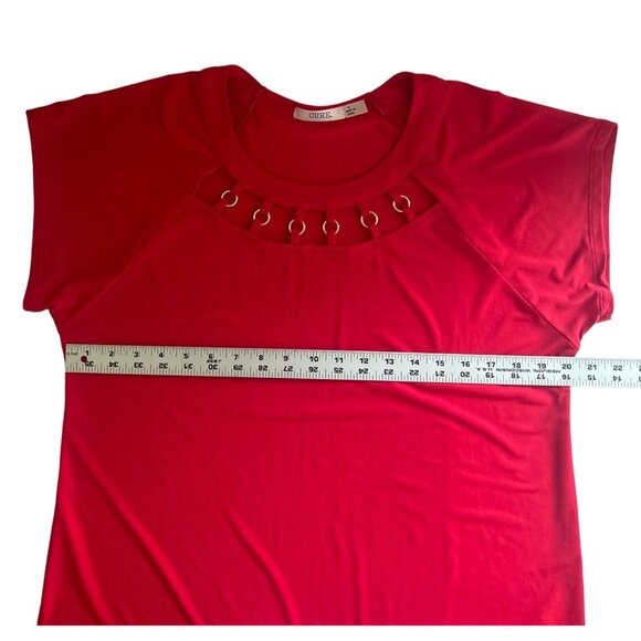 Cure Womens Red Top with Silver Ring Accents Short Sleeves, Size Medium - Picture 7 of 8